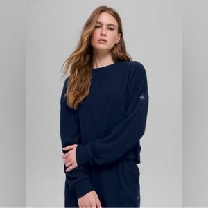 NWT Alo Yoga Muse Crew Neck Pullover Top Long Sleeve Sweater Navy Blue Sz M